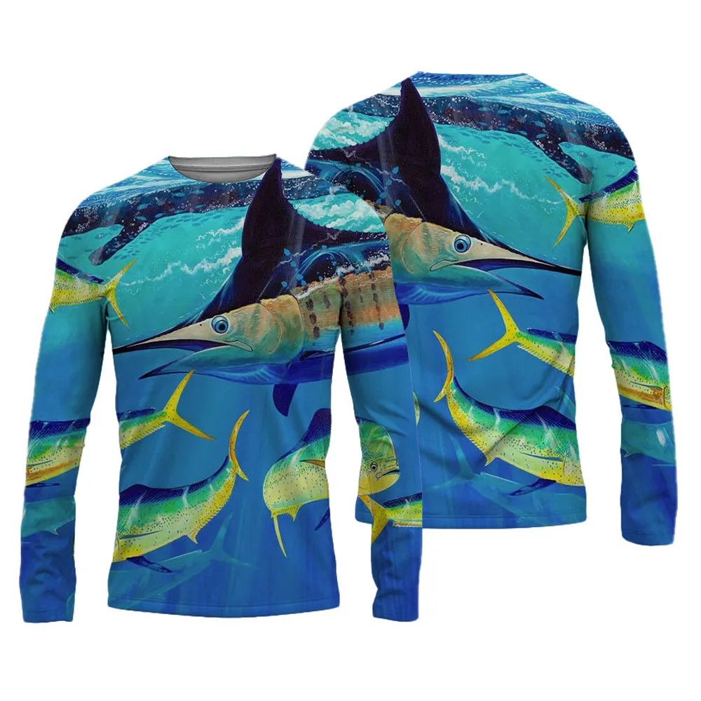 2024 Men\'s Fishing Shirts 3D Pinting Fishing Apparel Breathable T-Shirt Long Sleeve Outdoor Sports Crewneck Fishing Shirt 6XL