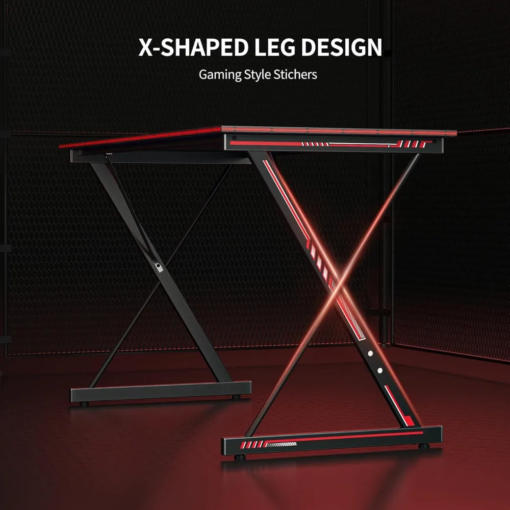 47-Inch Carbon Fiber Gaming Desk with Headphone Hook, Sturdy Steel Frame for Home Office