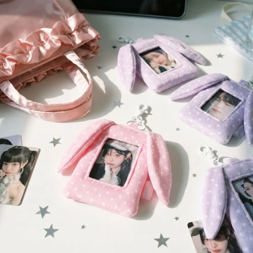 Rabbit Ears Polka Dot Photocard Holder Hanging Decoration Korean Style Photo Photocard Frame Picture with Keychain