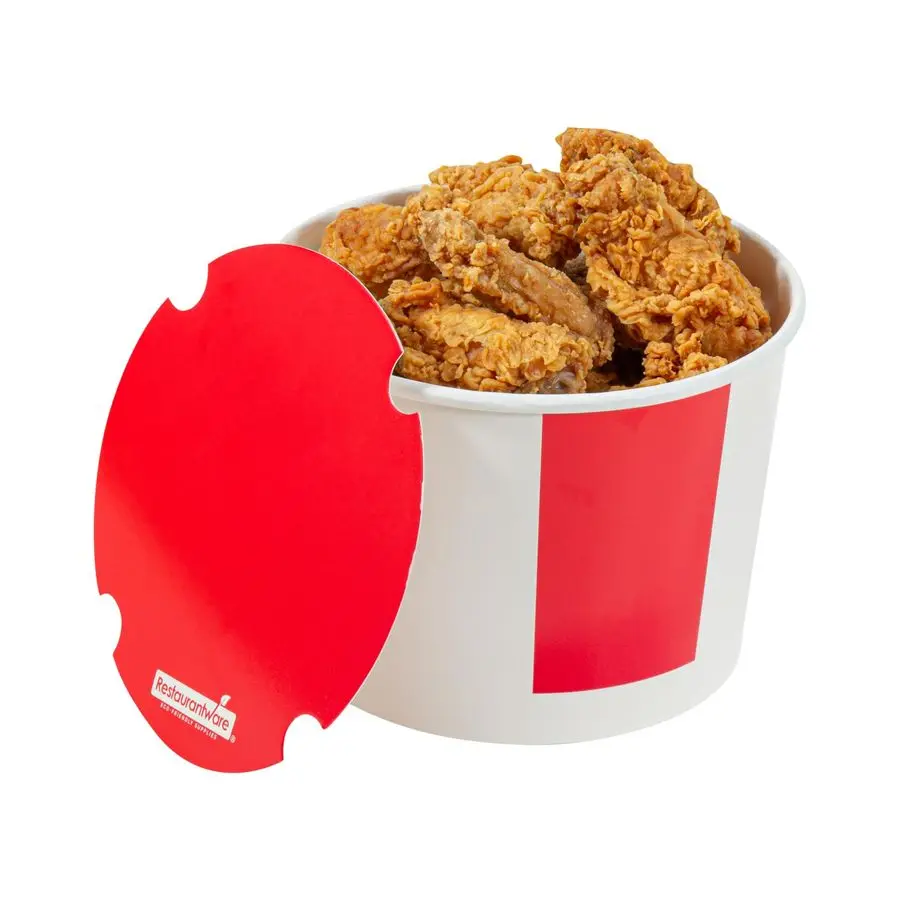 

Tek 64 Ounce Chicken Buckets With Lids, 25 Greaseproof Paper Chicken Buckets Vented Lids, Freezable, Red And White Paper Disposa