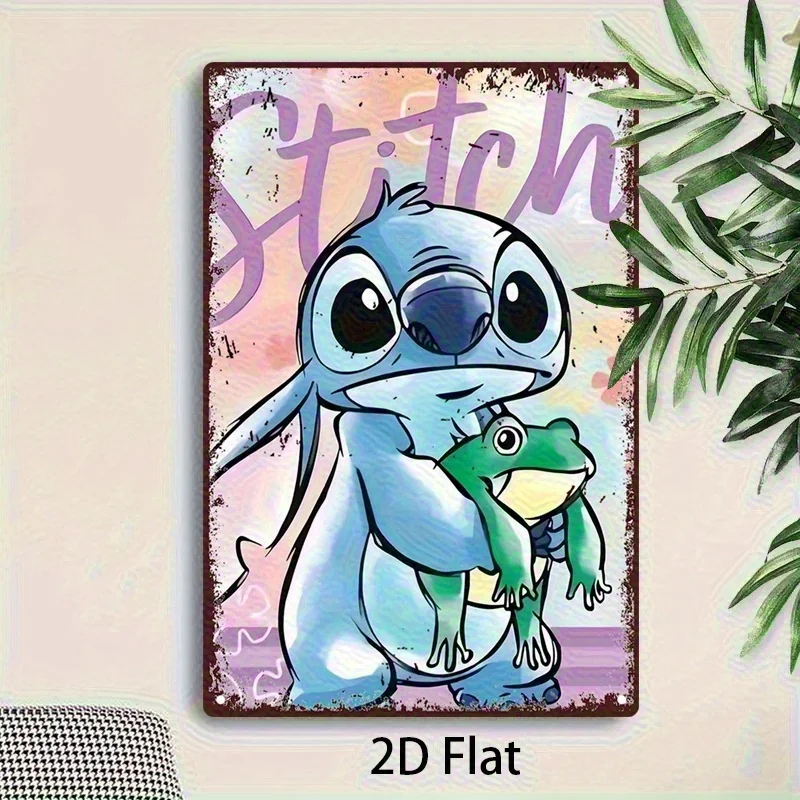 مسطح ثنائي الأبعاد، قطعة واحدة من لوحات فنية جدارية حديدية عتيقة من ديزني ستيتش آند فروج - تصميم كرتوني مسطح ثنائي الأبعاد، ديكور منزلي متين لغرفة المعيشة أو الخارجية