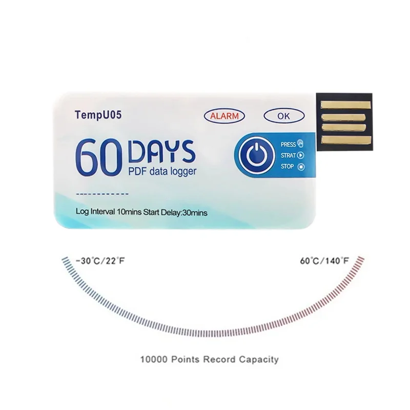 ABBP-10X Tempu05 مسجل بيانات درجة الحرارة 60 يومًا محلل درجة الحرارة القابل للتصرف PDF USB
