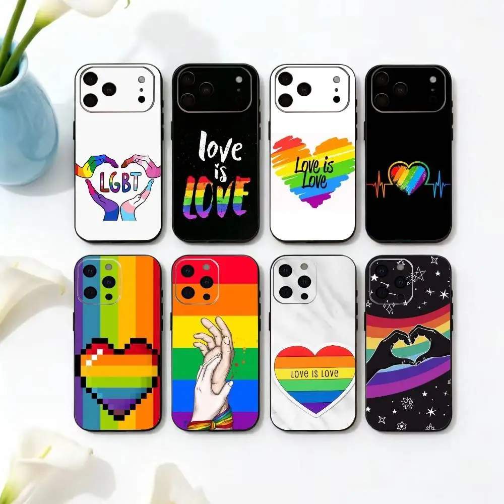 

Love Is Love LGBT Rainbow Phone Case For iPhone 17,16,15,14,13,12,11 Plus,Pro Max,XS,Soft Silicone Black Cover