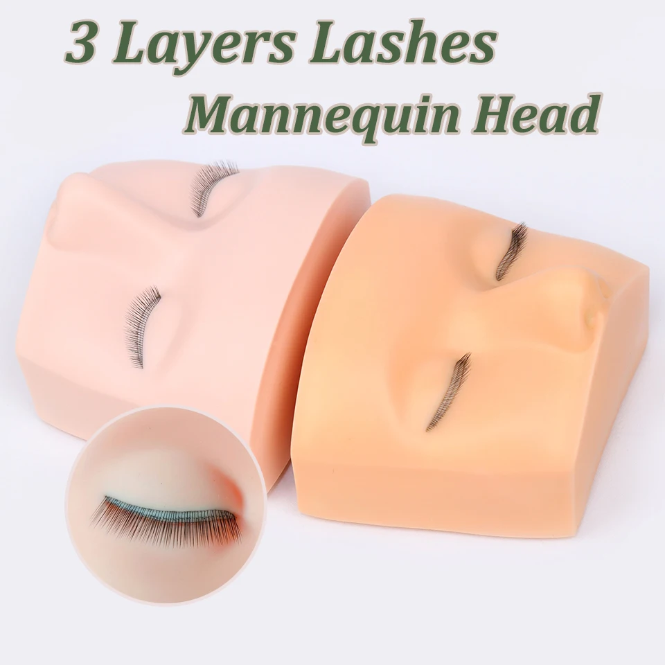 

High Quality 3Layers Lashes Training Mannequin Head For Practice False Eyelash Grafting Lash Training Tool Makeup Practice Model