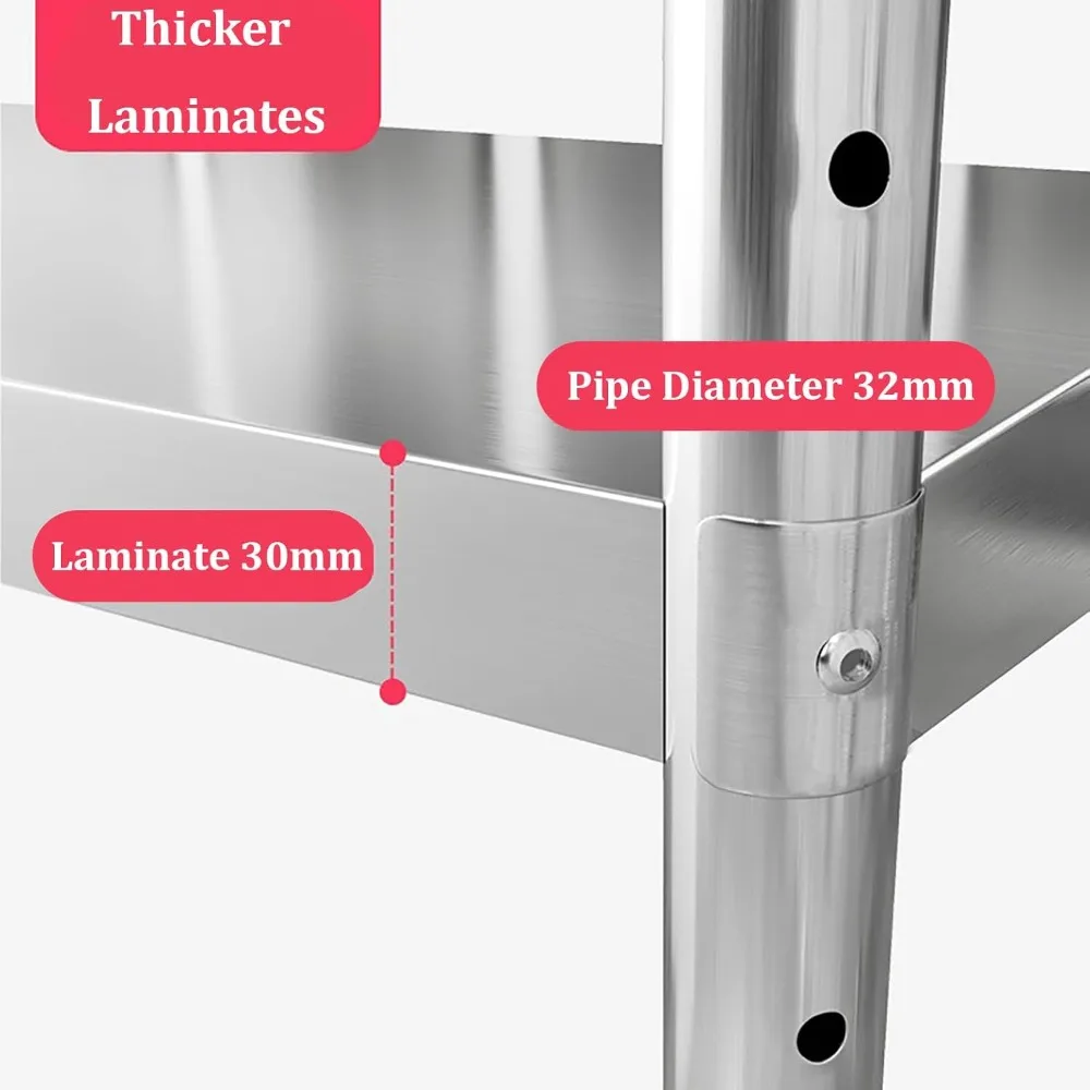 عربة أدوات المطبخ المصنوعة من الفولاذ المقاوم للصدأ بطبقتين مع ارتفاع قابل للتعديل وعجلات للتخزين #6