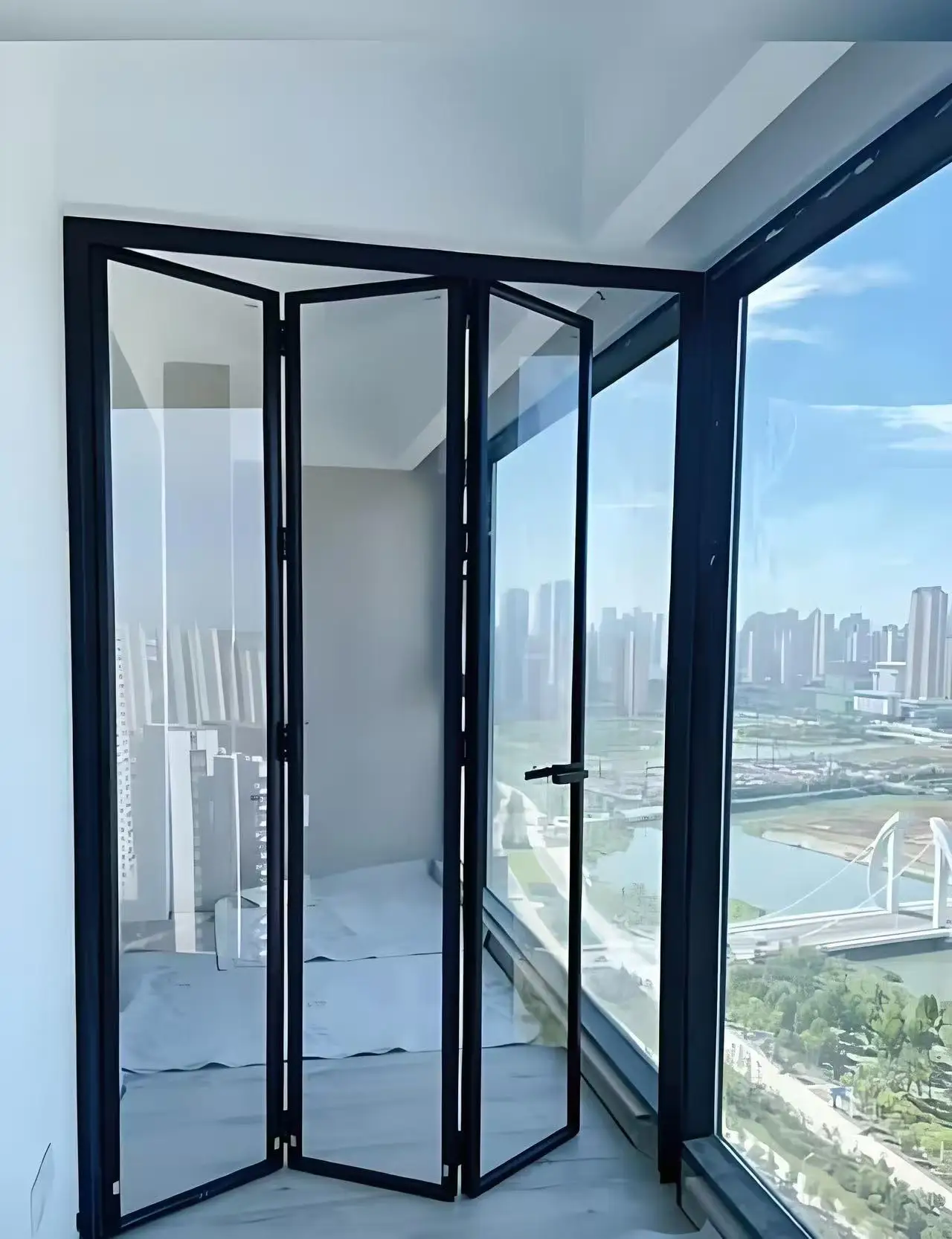 Any Size Custom Aluminum Glass Bifold Sliding Door Windproof Folding Door For Outdoor Balcony Terrace Whole House Customization