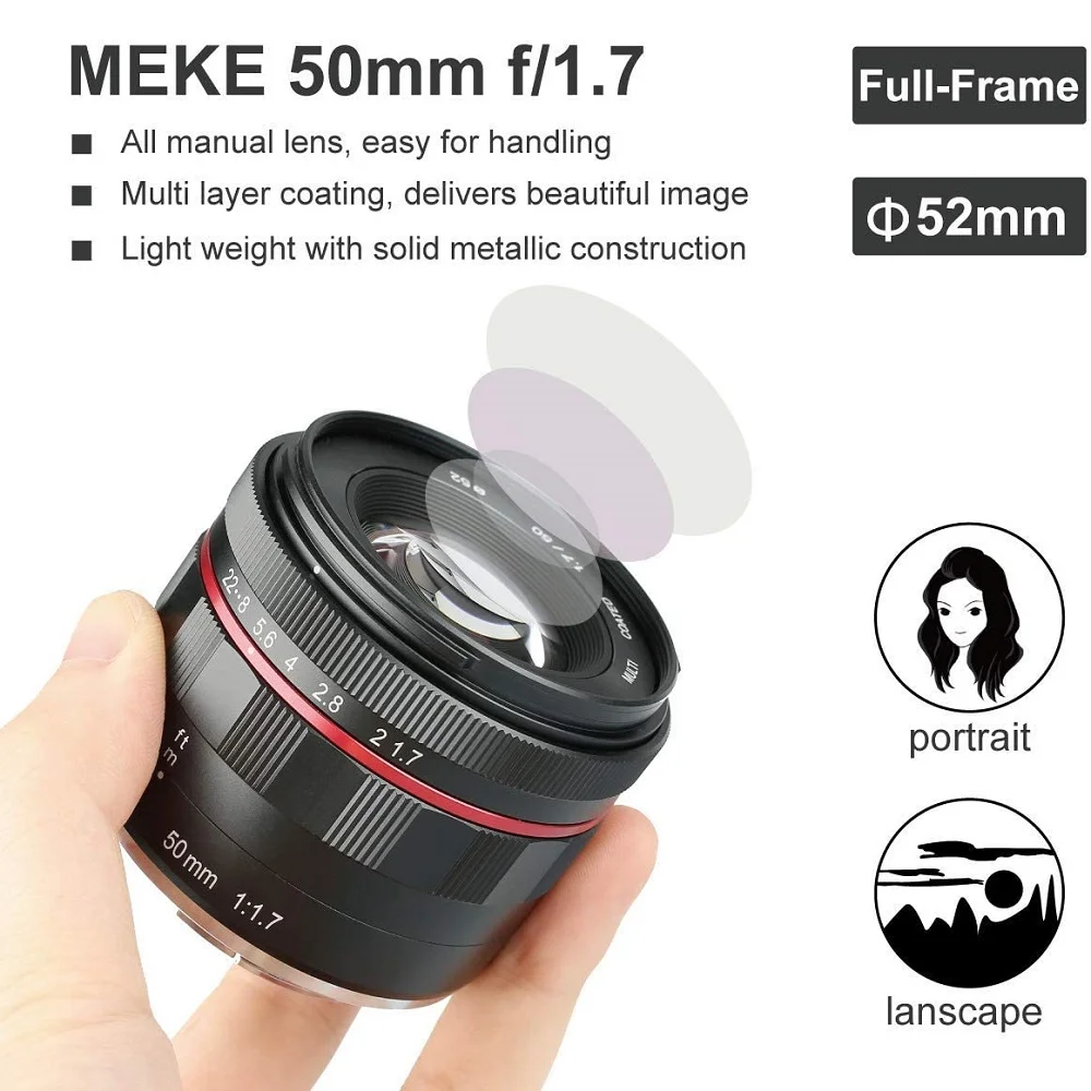 Meike 50 مللي متر F1.7 كامل الإطار عدسات تركيز يدوية لسوني E-Mount ZV-1 ZV-E10 ZVE10 II A6700 A6600 A6400 A7 A7II A7III A7RIII A7IV
