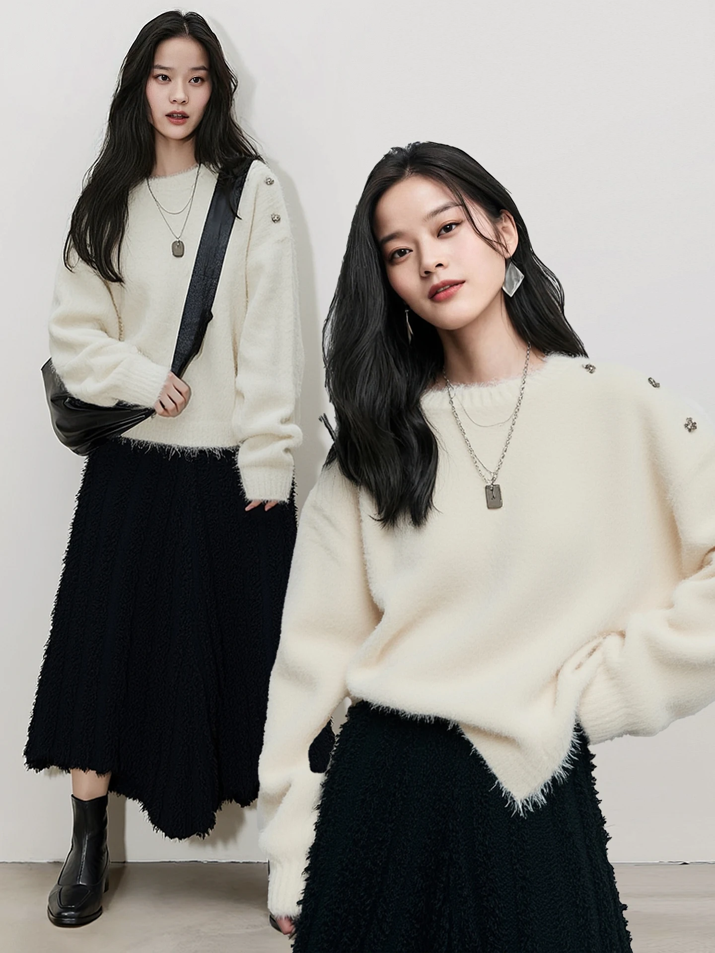 

Soft Plu round Ne Sweater Women Loose Lazy Sle Knitted irt Autumn Winter Faion Upper Body CUUDICLAB Fluffy Comfortable