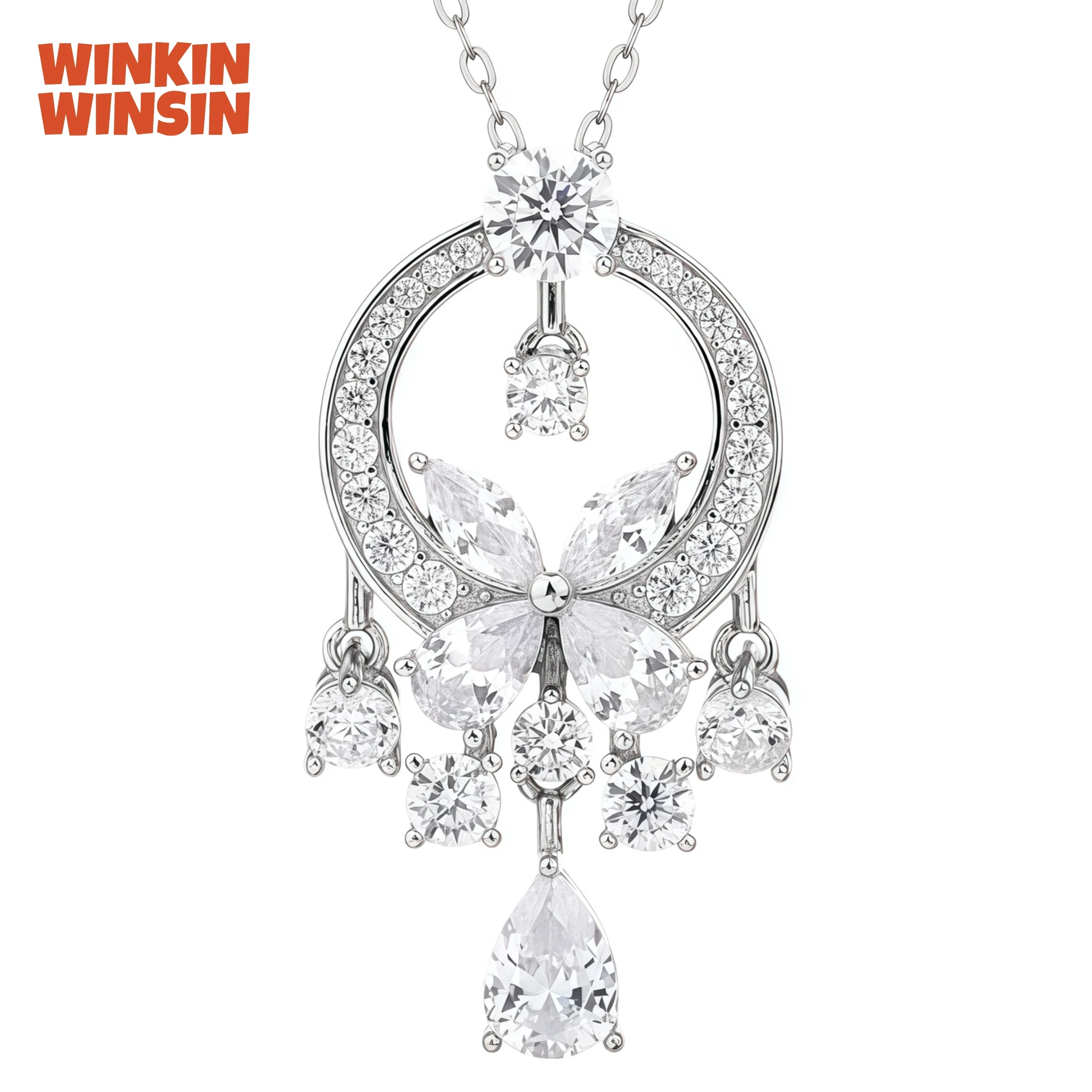 

WINKIN WINSIN Brand MST Fashion 925 Sterling Silver Premium Gold Plated High Carbon Diamond Certificated Necklace Jewelry