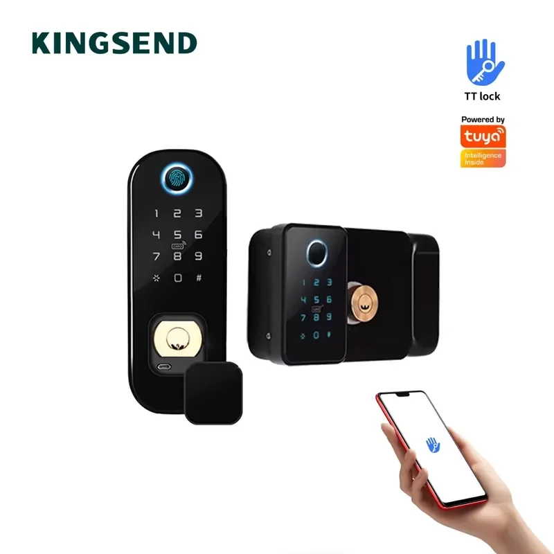 2026 High Quality Outdoor Waterproof Smart Rim Locks WIFI APP Electronic Biometric Double Sided Fingerprint Metal Gate