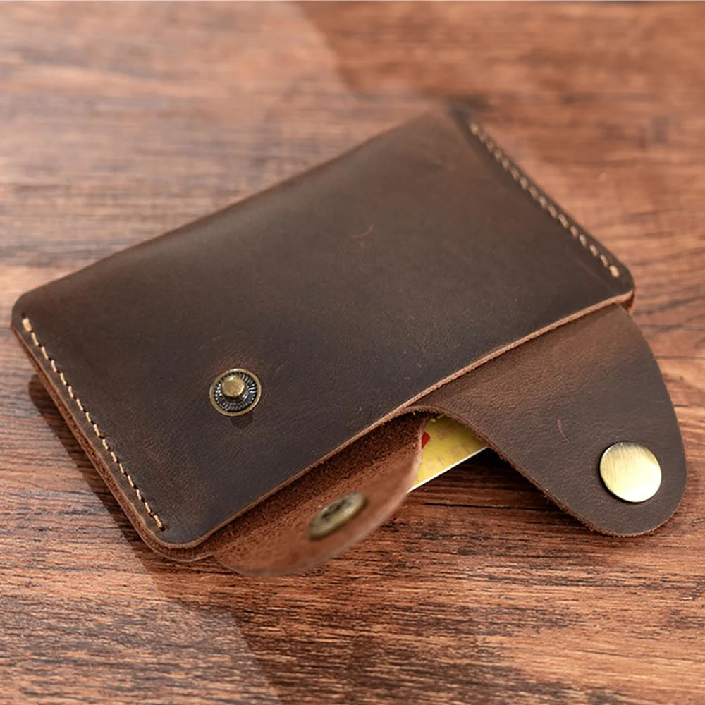 Handmade Crazy Horse หนังสําหรับชาย,Slim 2 กระเป๋าบัตรเครดิต,กระเป๋าสตางค์หนัง Minimalist