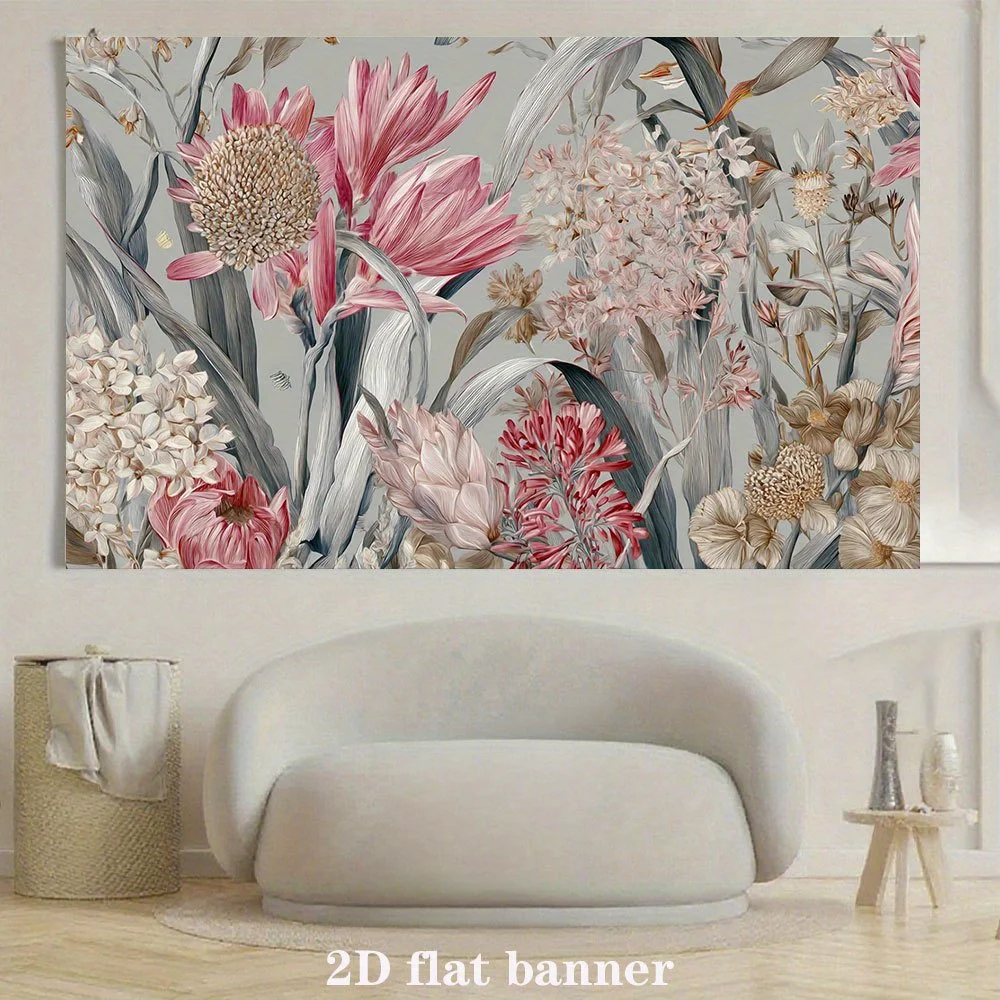 Large Floral Botanical Tapestry Wall Art Canvas Print Watercolor Flower Decor Decoration for Living Room Bedroom Aesthetic Home