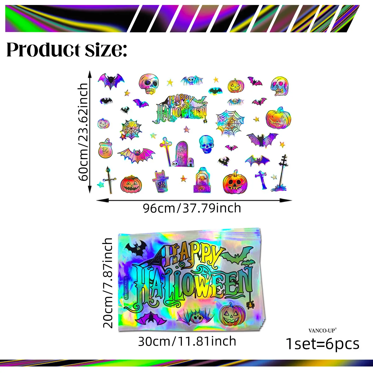 Laser material gradual change colorful Halloween bat pumpkin wall sticker holiday home decoration wall sticker