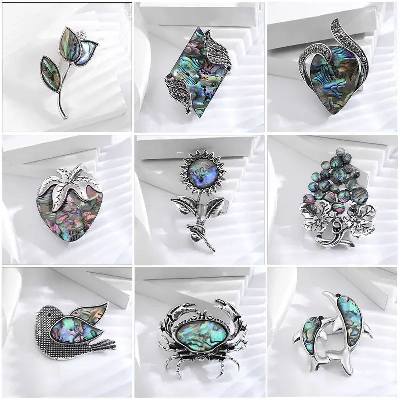 

Dmari Luxury Jewelry Illusory Abalone Shell Lapel Pins Fruits And Animal Badge Strange Accessories Women Brooch For Clothing