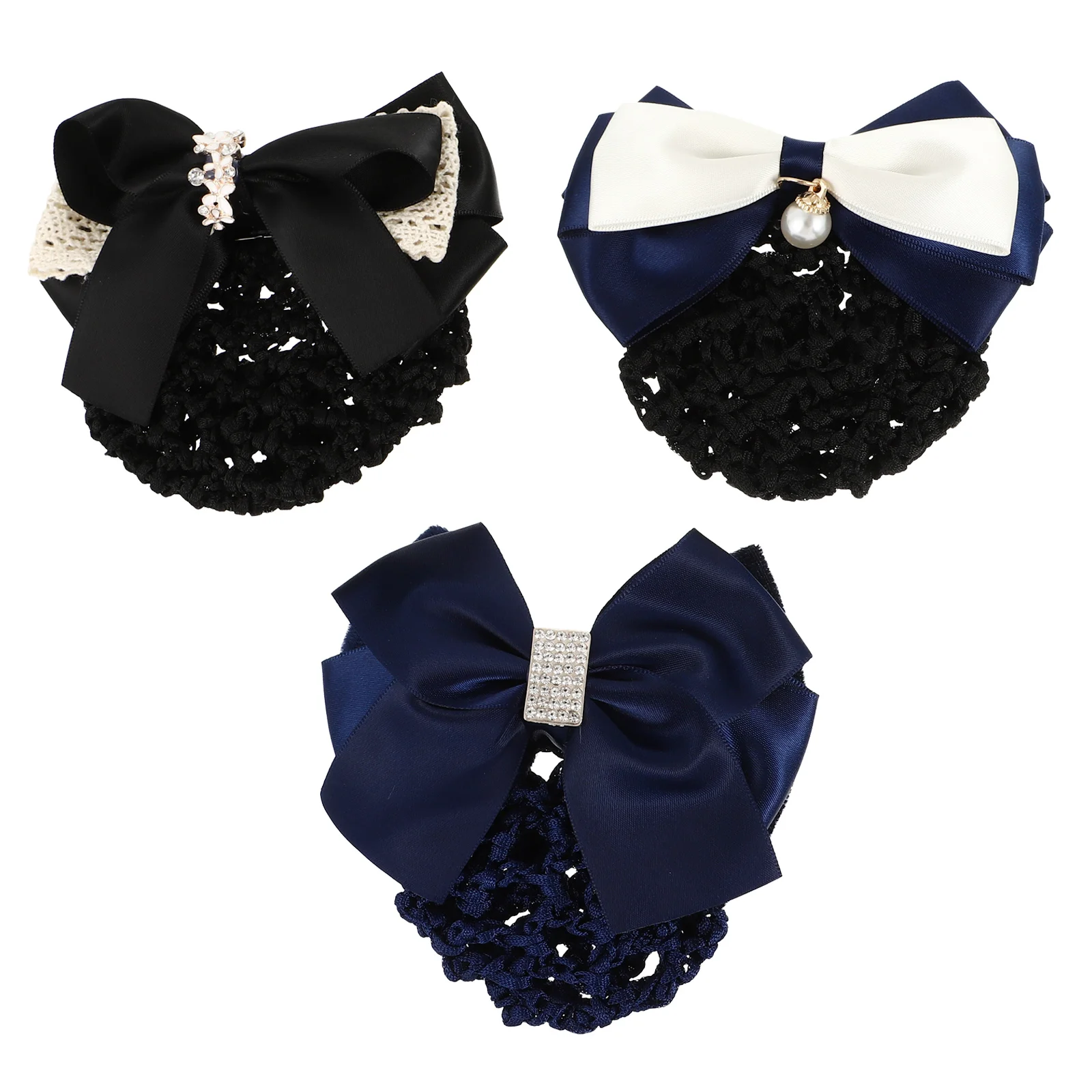 

3 Pcs Scarf Miss Girl Hair Accessories Satin Bow Clip Jewels for Women Bun Nets