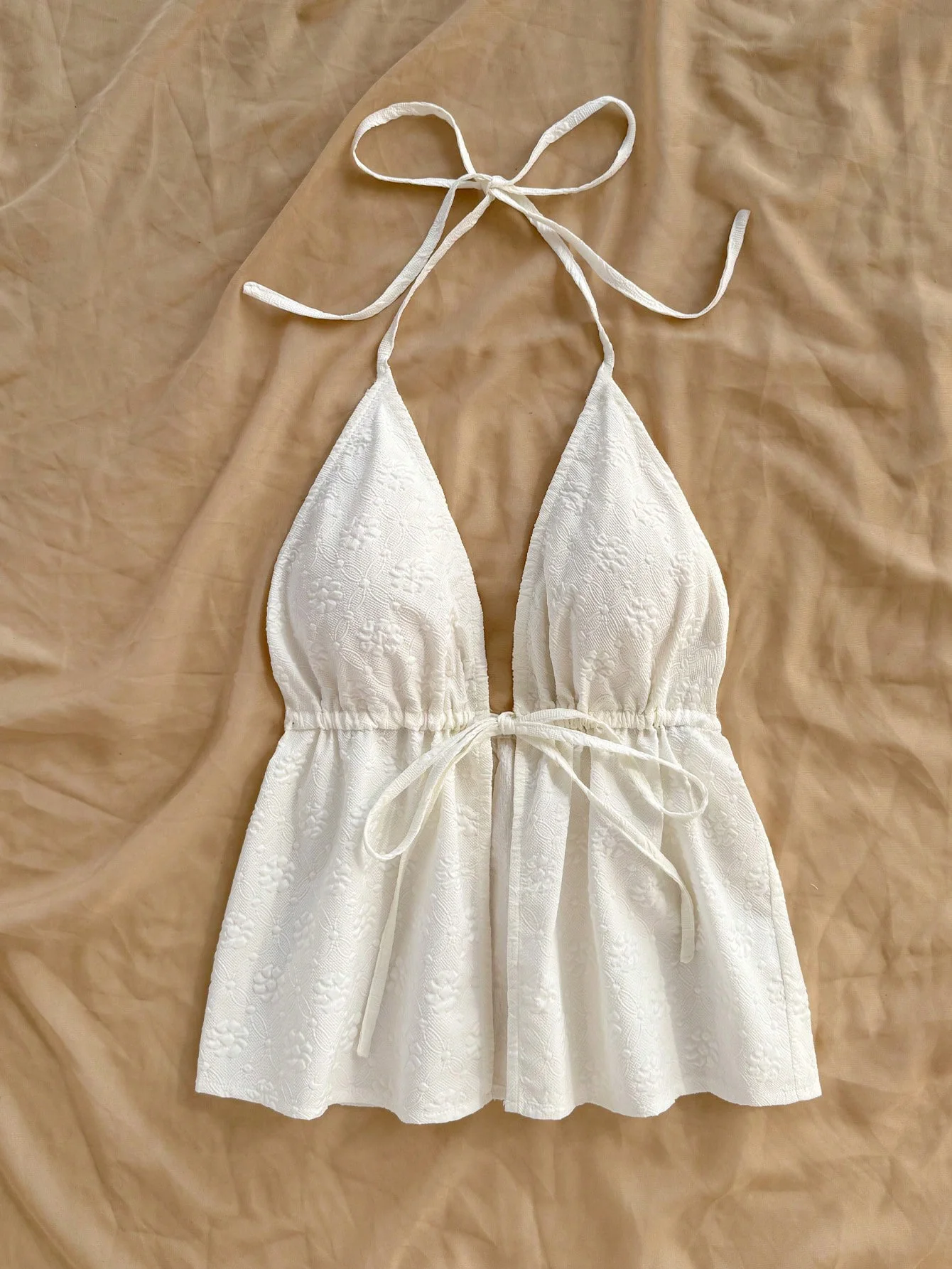 Plain Color Floral Texture Cute Top