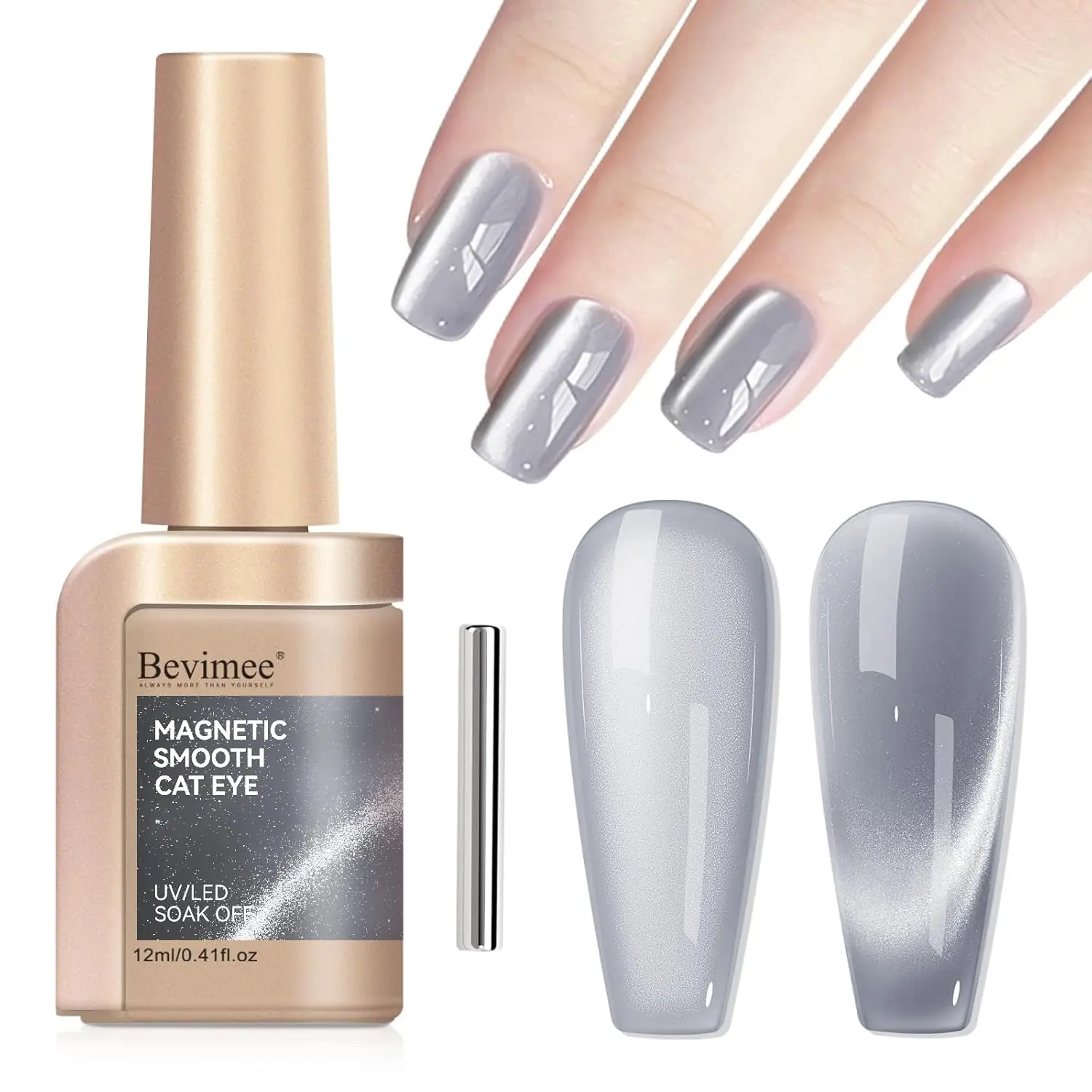 

Magnetic Cat Eye Gel Nail Polish - Silver Glitter Mirror Glass Holographic UV Gel for Nail Art Manicure DIY 12ml