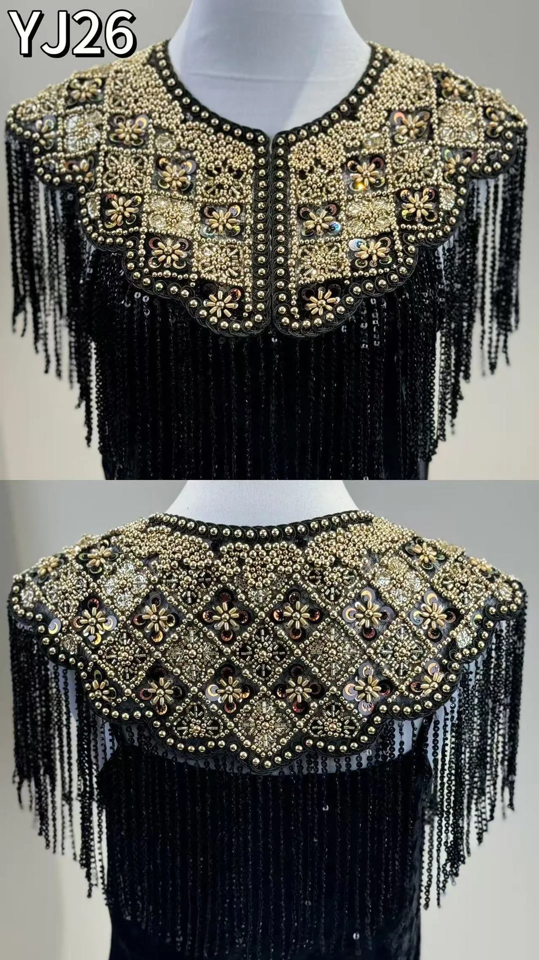 Handgefertigter Perlenbesetzter Langer Quastenschal Abendkleid Umhang Abendkleid Schwalbenschwanz-Überwurf Hochwertiges Bankett-Partykleid Jacke – Detail 1