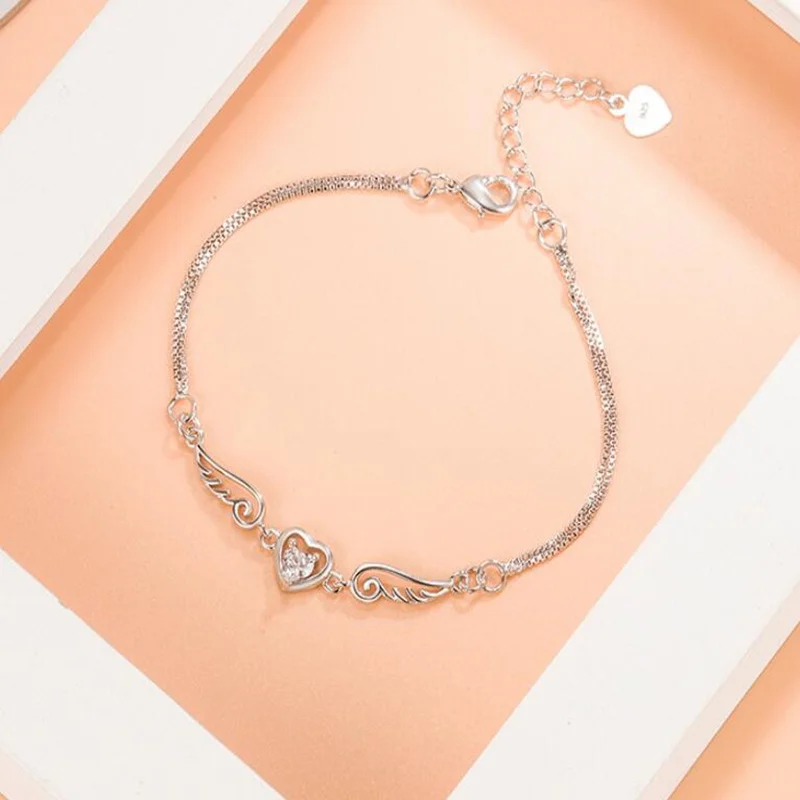 925 فضة سوار الملاك عاشق الزركون جمشت سوار امرأة المشاركة الزفاف Charm المجوهرات هدية #3