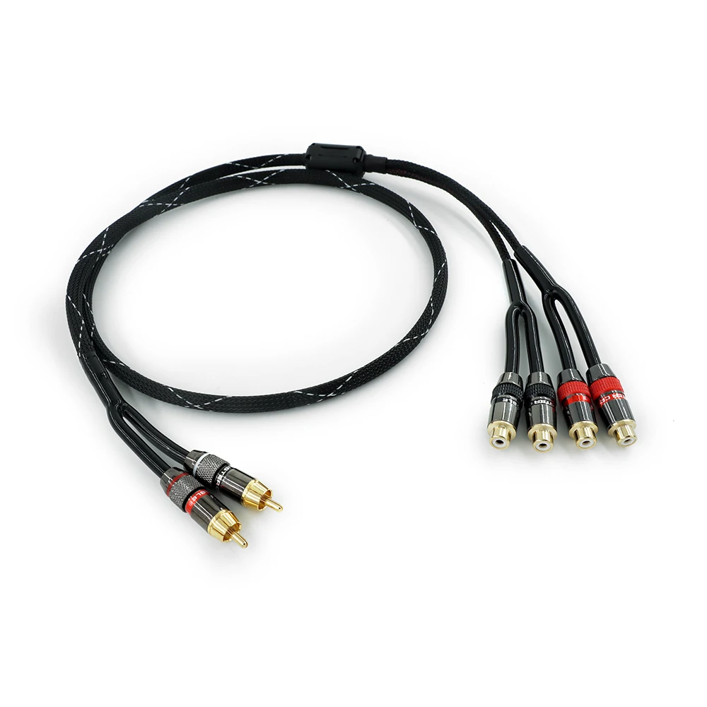 RCA Plug Splitter Stereo Audio Video Cable 2 Male to 4 feMale Dual Speaker Y Adapter Connector Extension Cord 1 Input 2 Output