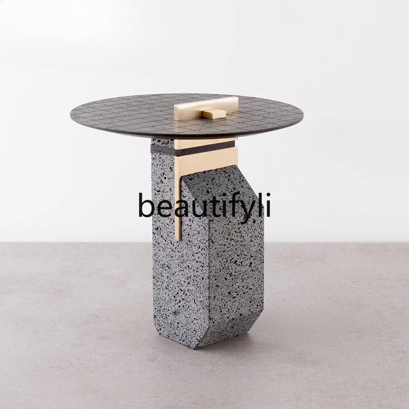 Modern simple and creative terrazzo sofa edge table fashionable coffee table