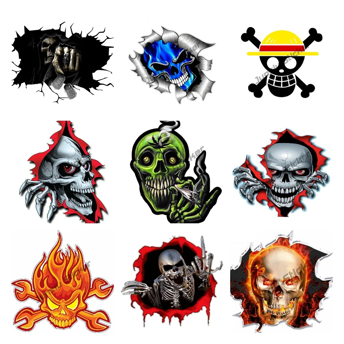 V1622# Car Sticker Creative Skull Sticker Torn Metal Skull Vinyl Decal Suitable For Motorcycle Car Bumper Trunk Window