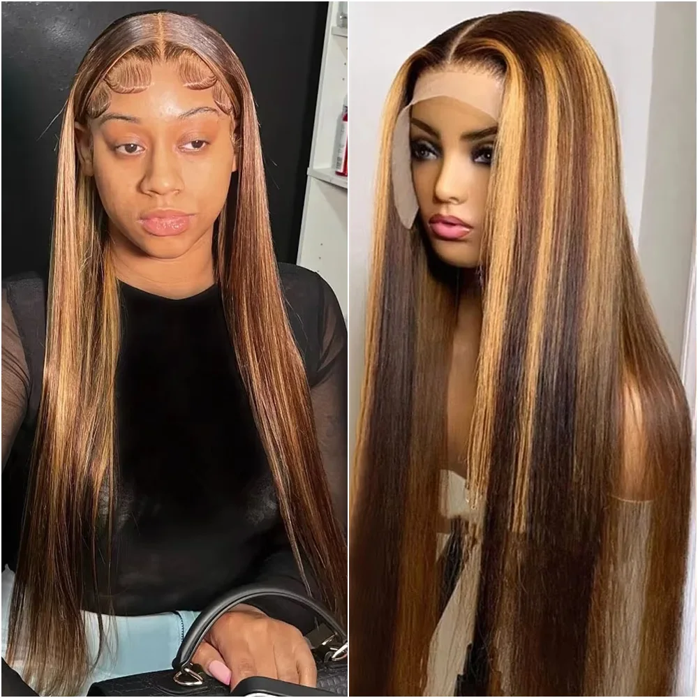 

200 Density P4/27 Colored Highlight Bone Straight Lace Front Human Hair Wig 13x6 HD Transparent Lace Frontal Wigs For Women