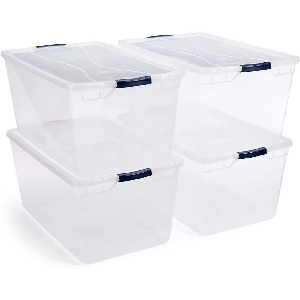 

Cleverstore Clear 95 qt, Pack of 4 Stackable Large Storage Bins with Durable Latching Clear Lids, Visible Storage storage boxes