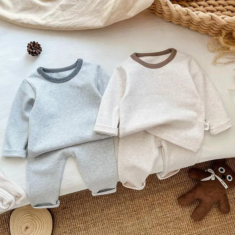 

2024 Autumn New Baby Long Sleeve Home Clothing Set Infant Boy Girl Tops + Pants High Waist Warm 2pcs Suit Toddler Cotton Outfits