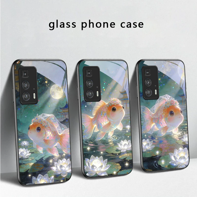 

Cute white veil goldfish For Motorola Moto Edge 20 Lite 30 Pro 40 Neo 50 Ultra G45 G54 G55 G75 G84 G85 GPlay 23 Glass Phone Case