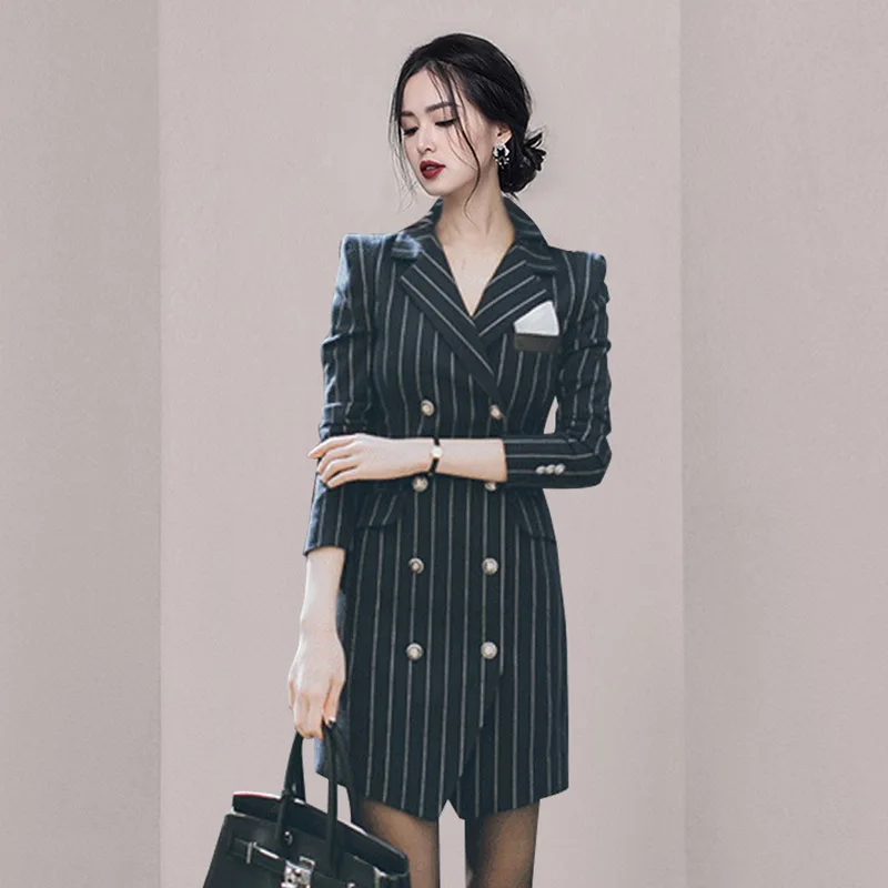 New Blazer Suit Elegant Luxury Windbreaker Dresses Double Breasted Women Mid Long Clothing Blazers Slim Trench Women Coat