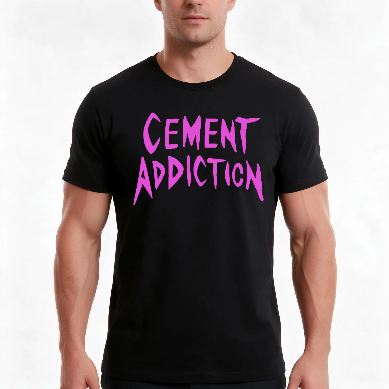 Cement Addiction T-Shirt, Summer Casual Cotton Tee, Oversized Streetwear Tops, Vintage Graphic Print, Loose Fit Short Sleeve