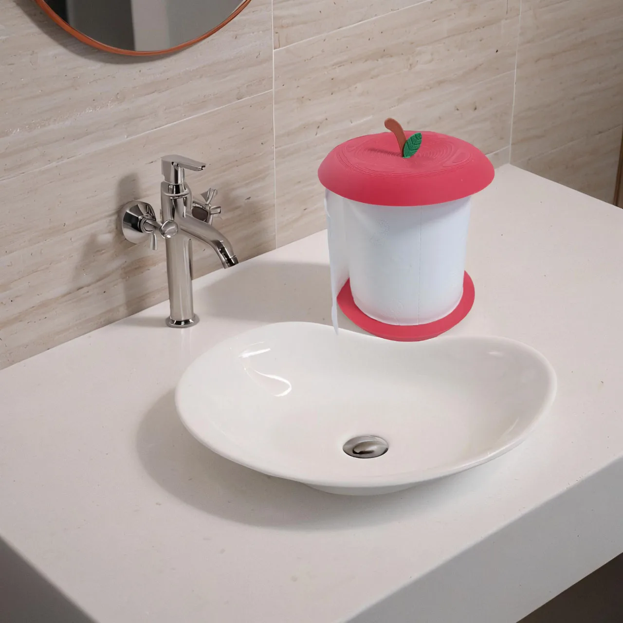 Apple-shaped tissue holder, a furniture decoration and daily necessity. Made of durable plastic that is not easy to break.