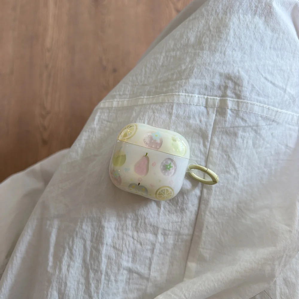 Dopamine Fruit Pear Lemon Flower Tomato Earphone Protective Case for AirPods Pro 2 3 Cover Case for AirPods 4 ANC with Hook