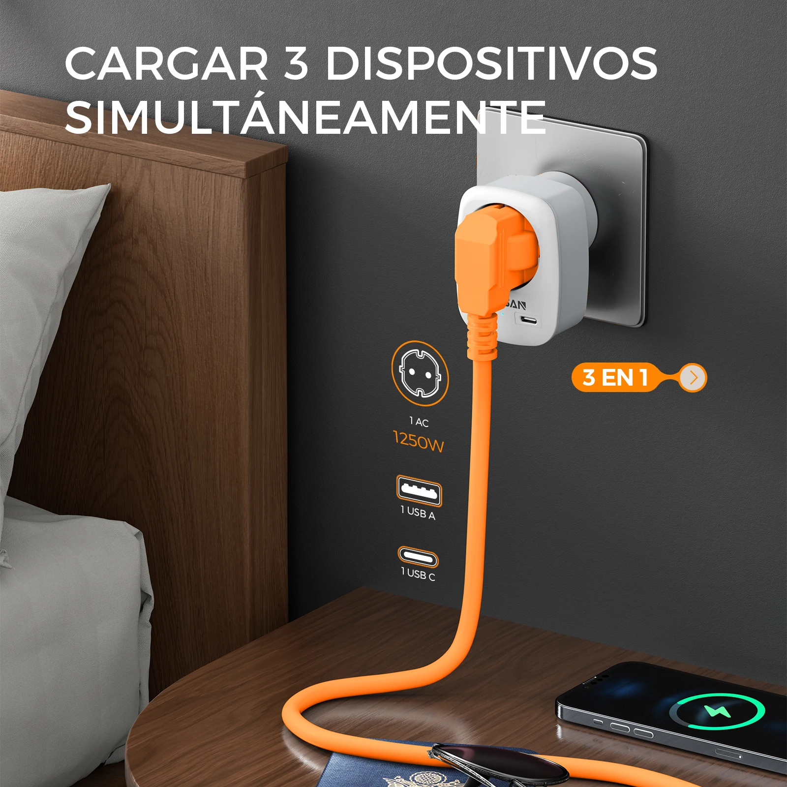 Adaptador de viaje TESSAN de la UE a EE. UU., adaptador de enchufe para América y Europa con adaptador de enchufe USB C 3A, adaptador de corriente de viaje para Canadá y México