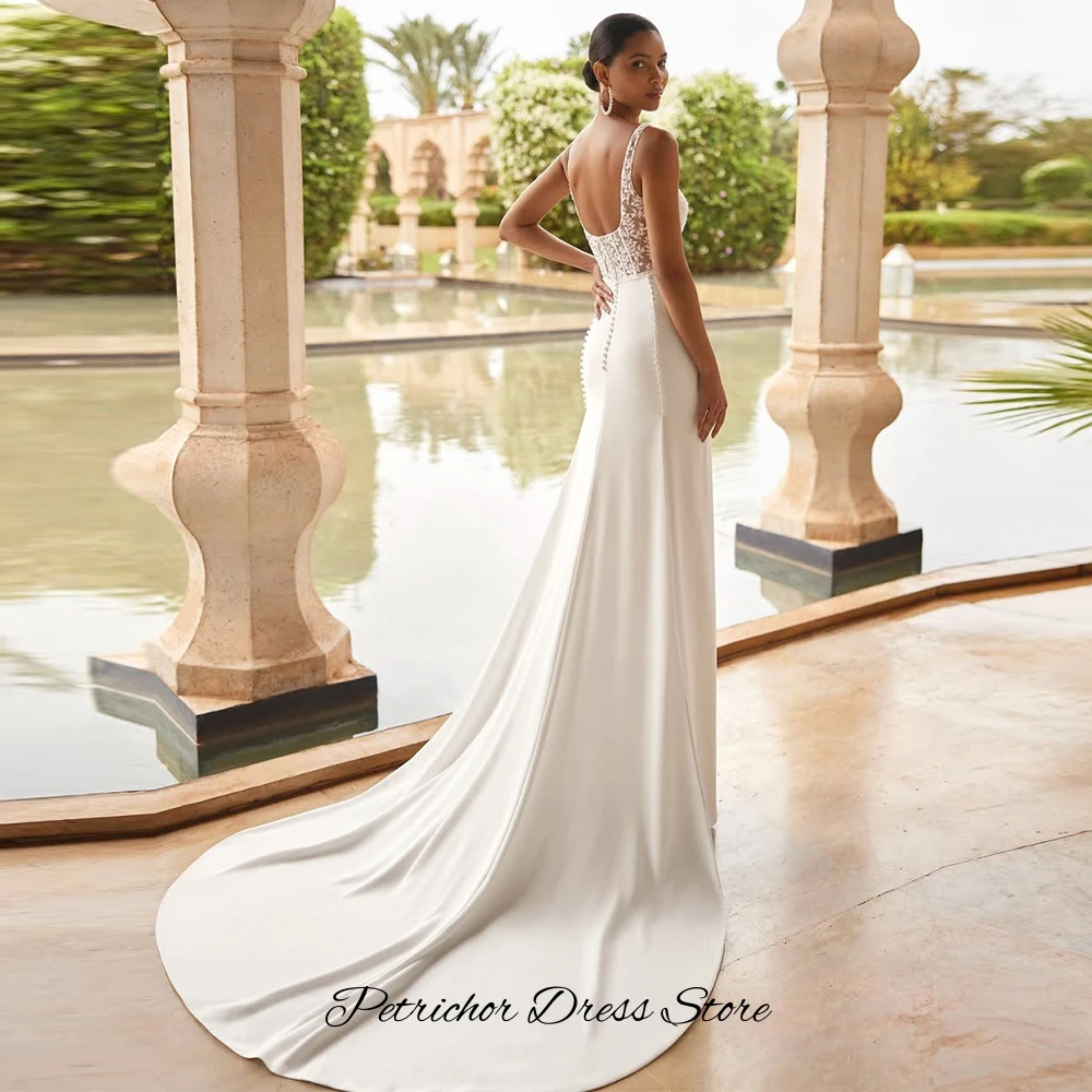 Temperament Straight Sleeveless Wedding Dress Customized Graceful Square Collar Bridal Gown Dreamy Appliques Lace Robe de mariée