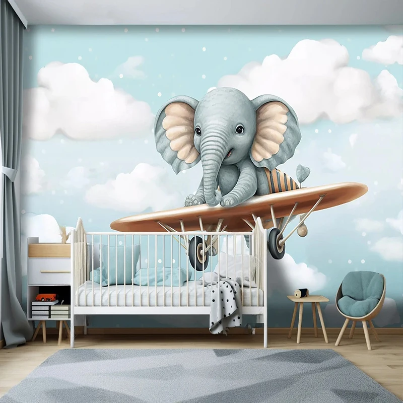 Custom 3D Photo Wallpaper Cartoon Elephants Fly Planes Fresco Children Room Boy Girl Bedroom Wall Decor Mural 3D Papel De Parede