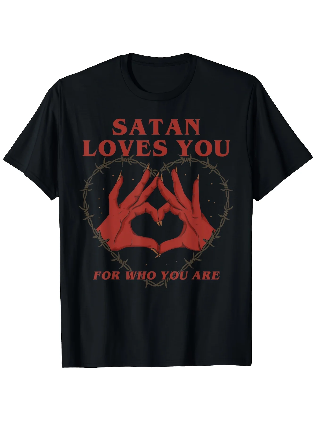 2026 Halloween T-Shirt Featuring Satan - Black, Short Sleeves, Crew Neck, Casual Design, Suitable for All Seasons, Vintage Graph