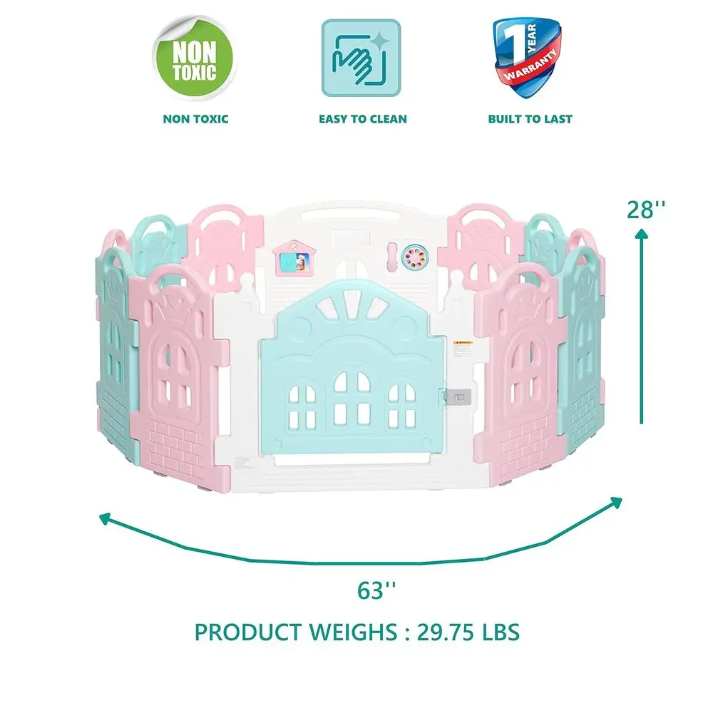 ゲームパネル付きコンパクト折りたたみ式ベビーサークル、ピンク＆ブルー、赤ちゃんや幼児に最適、屋内＆屋外使用