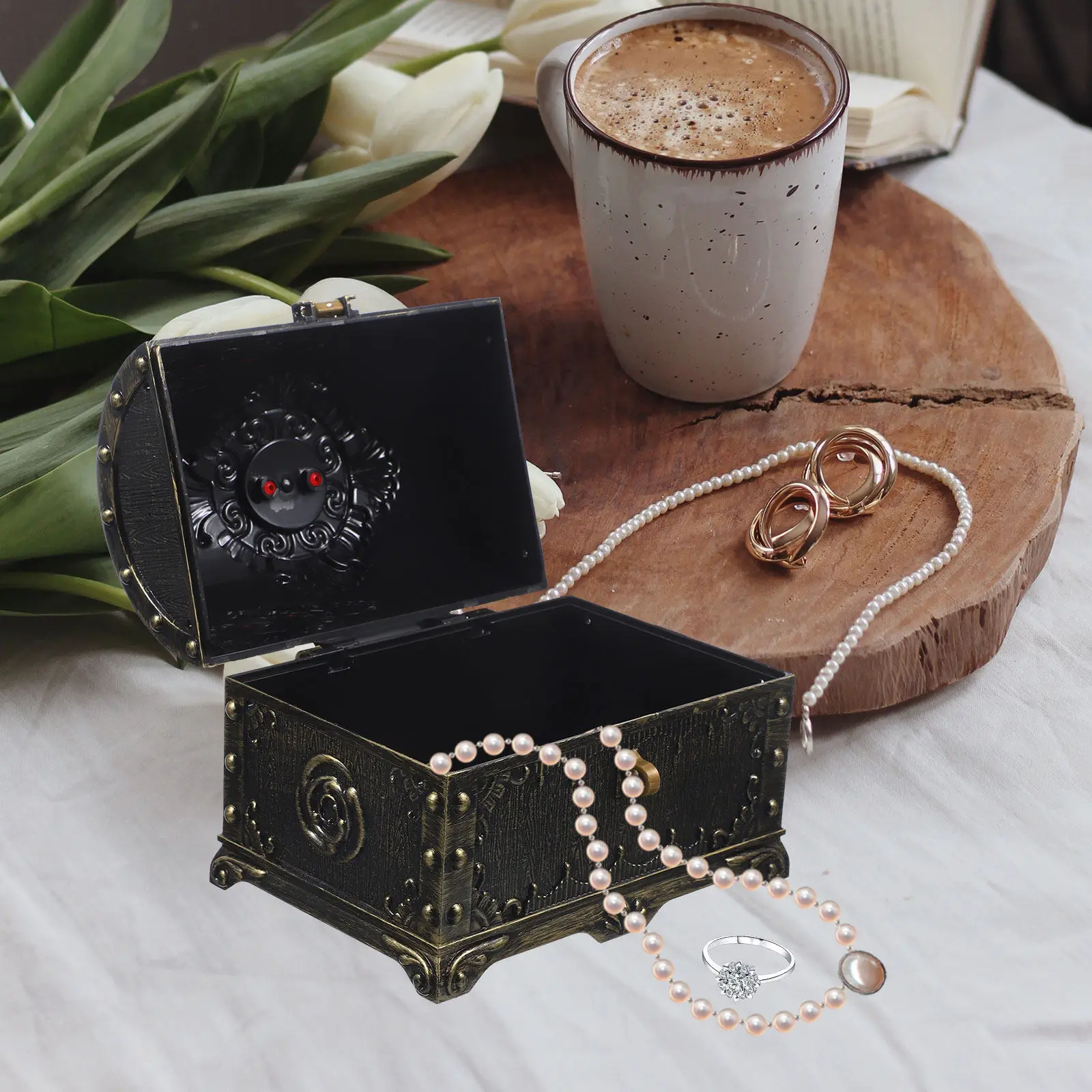 

Chest Decorative Boxes Vintage Case For Jewelry Craft Retro Treasure Red Gemstone Trinket Container Small Home Storage Box