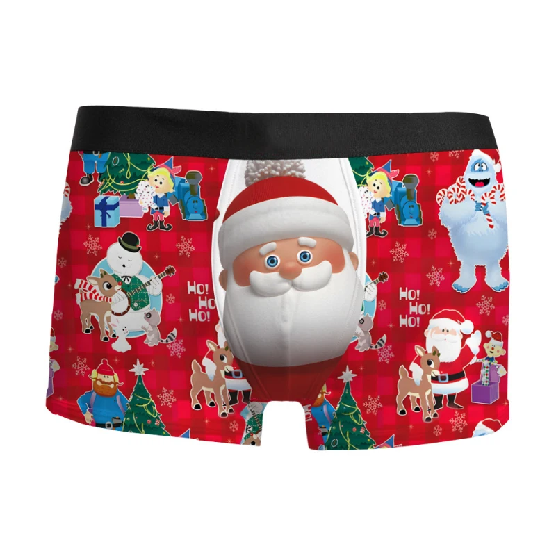 2024 Hot Christmas 3D printed men\'s underwear breathable comfortable fashion inside with mid-waist boxers