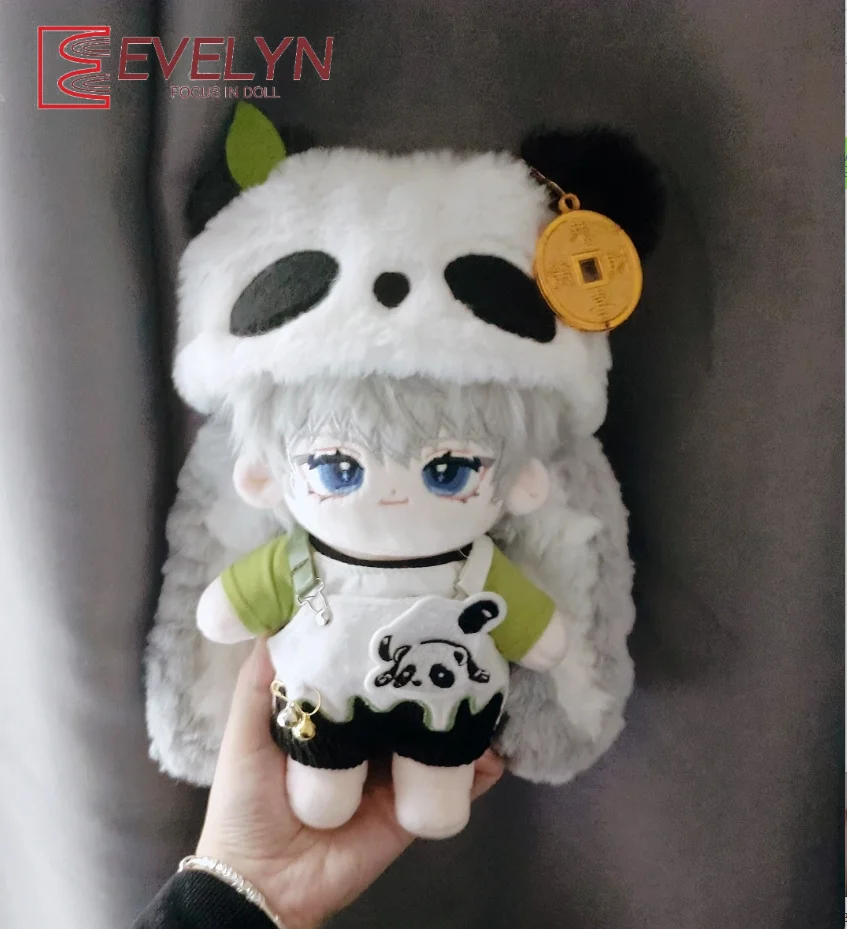 

Evelyn 20 см плюшевая шляпа с ремешком, брюки, комбинезон, кукольная одежда, брошь с вышивкой, костюм панды, наряд «Любовь и глубокий космический костюм», игра-одевалка