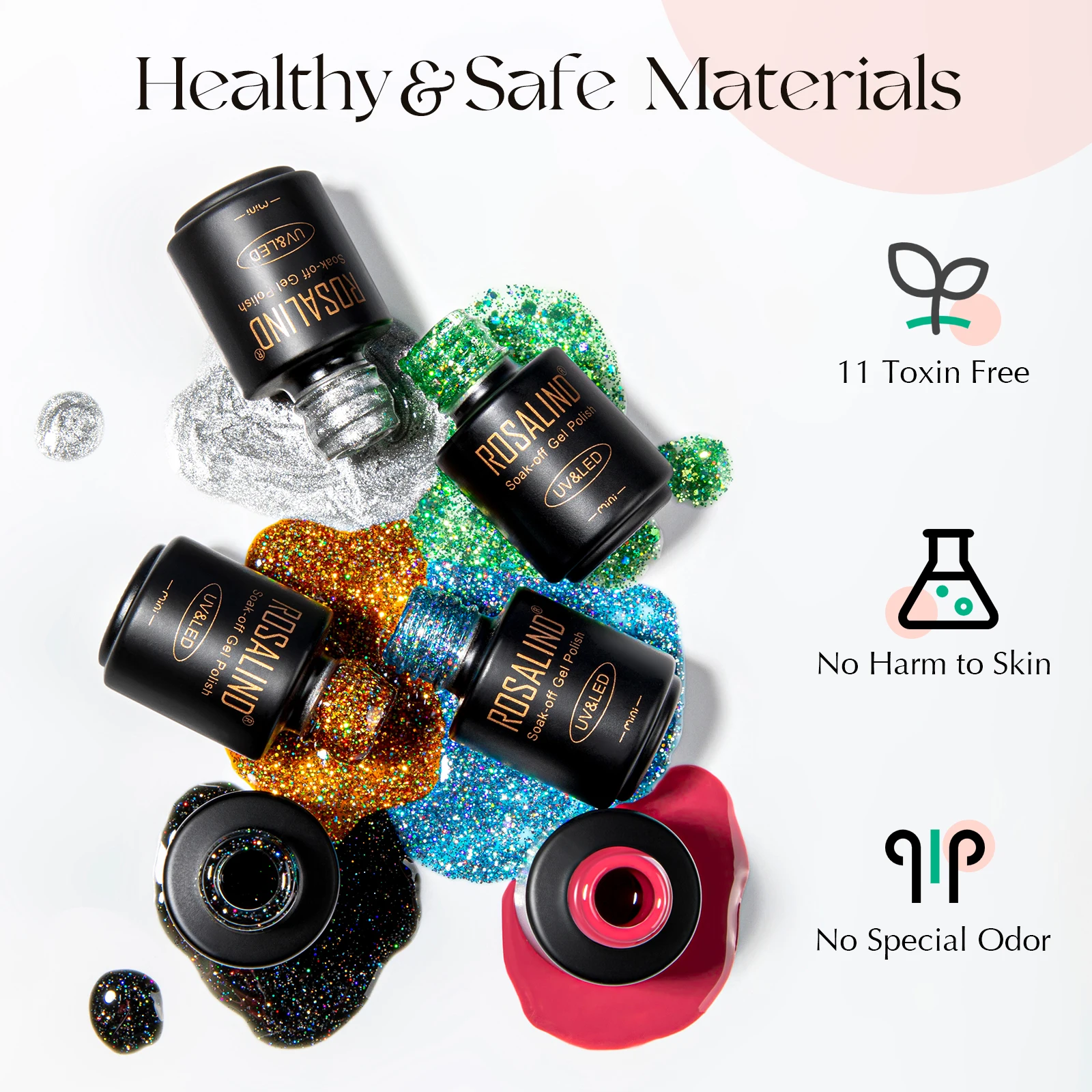 Rosalind-Juego de pegamento para uñas en gel, 38 unidades/juego, esmalte de uñas de color gel, traje de uñas brillante con parte inferior, lámpara UV para uñas, kit de uñas DIY.