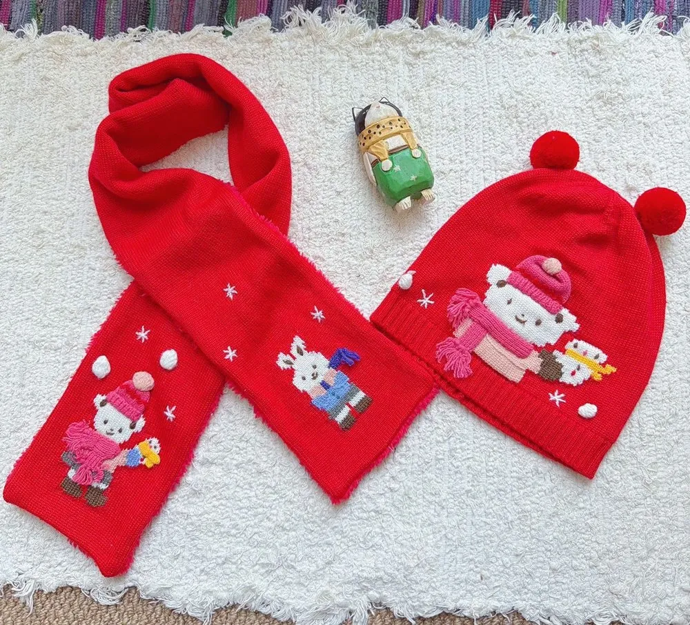 set sciarpa e cappello in due pezzi per bambini ragazzi ragazze Sciarpa calda in misto lana lavorata a maglia + cappello set da 2 pezzi