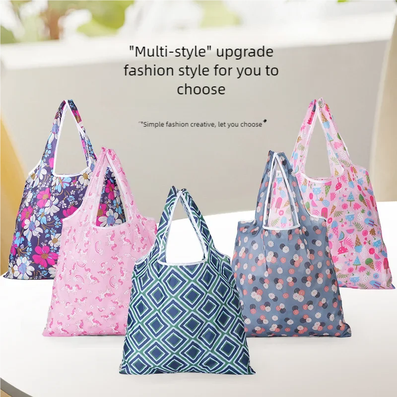 New foldable Fashion Flower Print Women's Large Capacity Handbags Eco-friendly Tote Pouch Reusable Grocery Storage Shoppe Bag