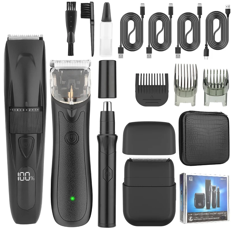 

4 in 1 Men's Foldable Electric Shaver Set Body Hair Trimmer Nose Hair Clipper Beard Shaver Waterproof USB Charging Long Battery