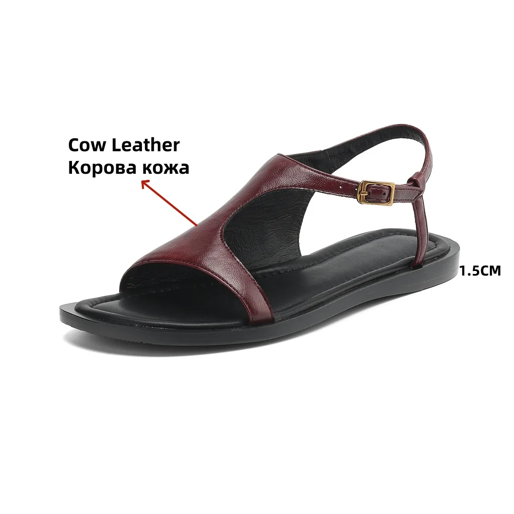 Genuine Leather Women's Summer Sandals with Buckle Straps