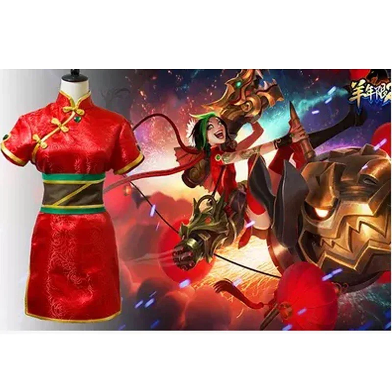 LOL The Loose Cannon Firecracker Jinx Cosplay Costume with Hand Covers Socks Anime Red Halloween Arcane Jinx Wig Cheongsam 11 RZ