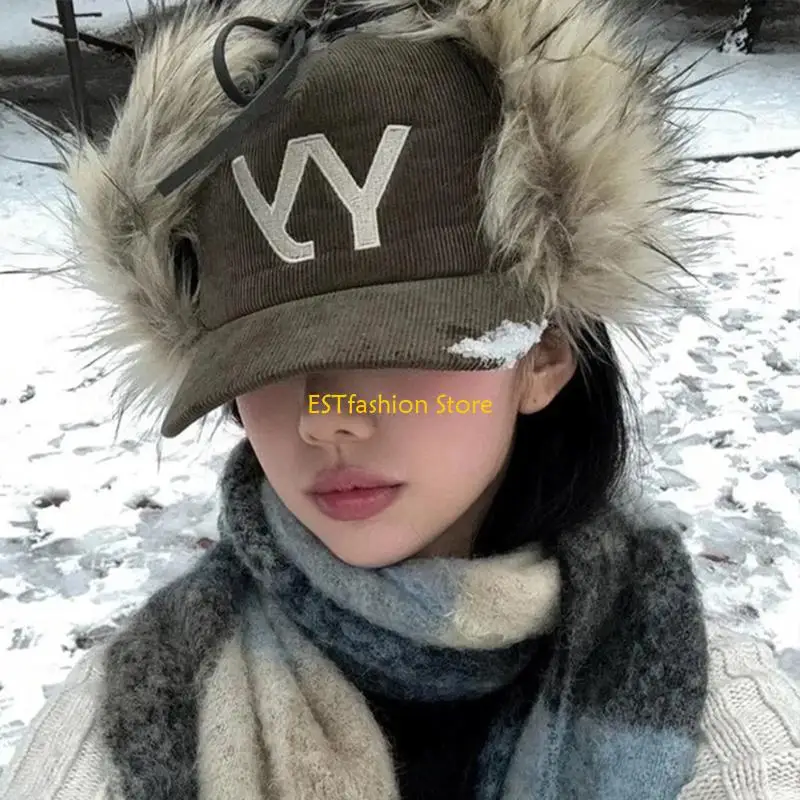Y5GC في الهواء الطلق الشتاء إيرفلاب قبعة المرأة الأزياء سروال قصير قبعات البيسبول ارتداء اليومي قبعة