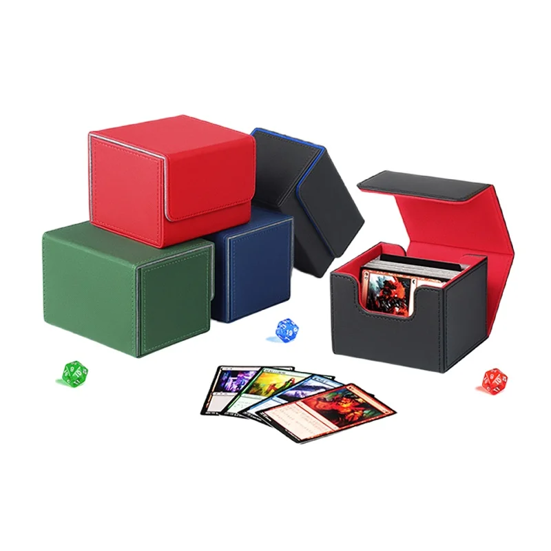 

Card Deck Box , Card Storage Box Fits 100 single Sleeved Cards, PU Leather Strong Magnet Card Deck Case for TCG Cards